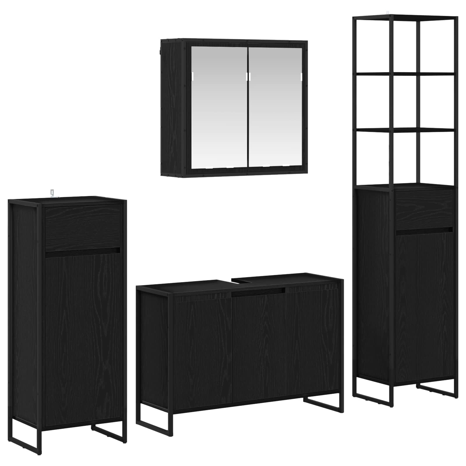 Set di mobili per il bagno Rovere Nero Legno multistrato | homemem39