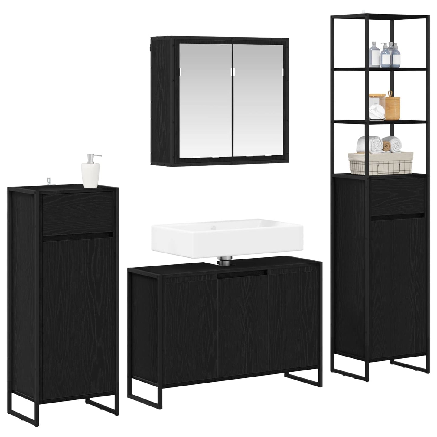 Set di mobili per il bagno Rovere Nero Legno multistrato