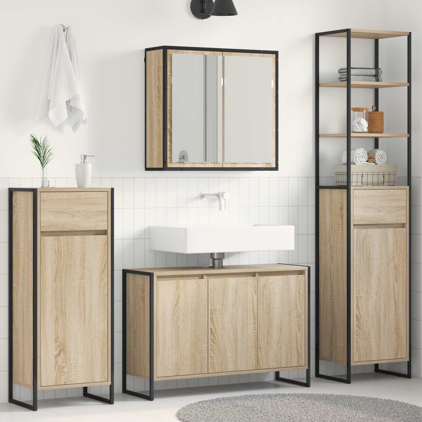 Set di mobili per il bagno Rovere Sonoma Legno multistrato | homemem39