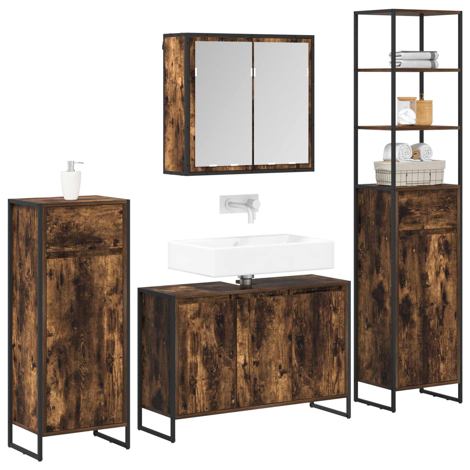 Set di mobili per il bagno Rovere fumé Legno multistrato | homemem39