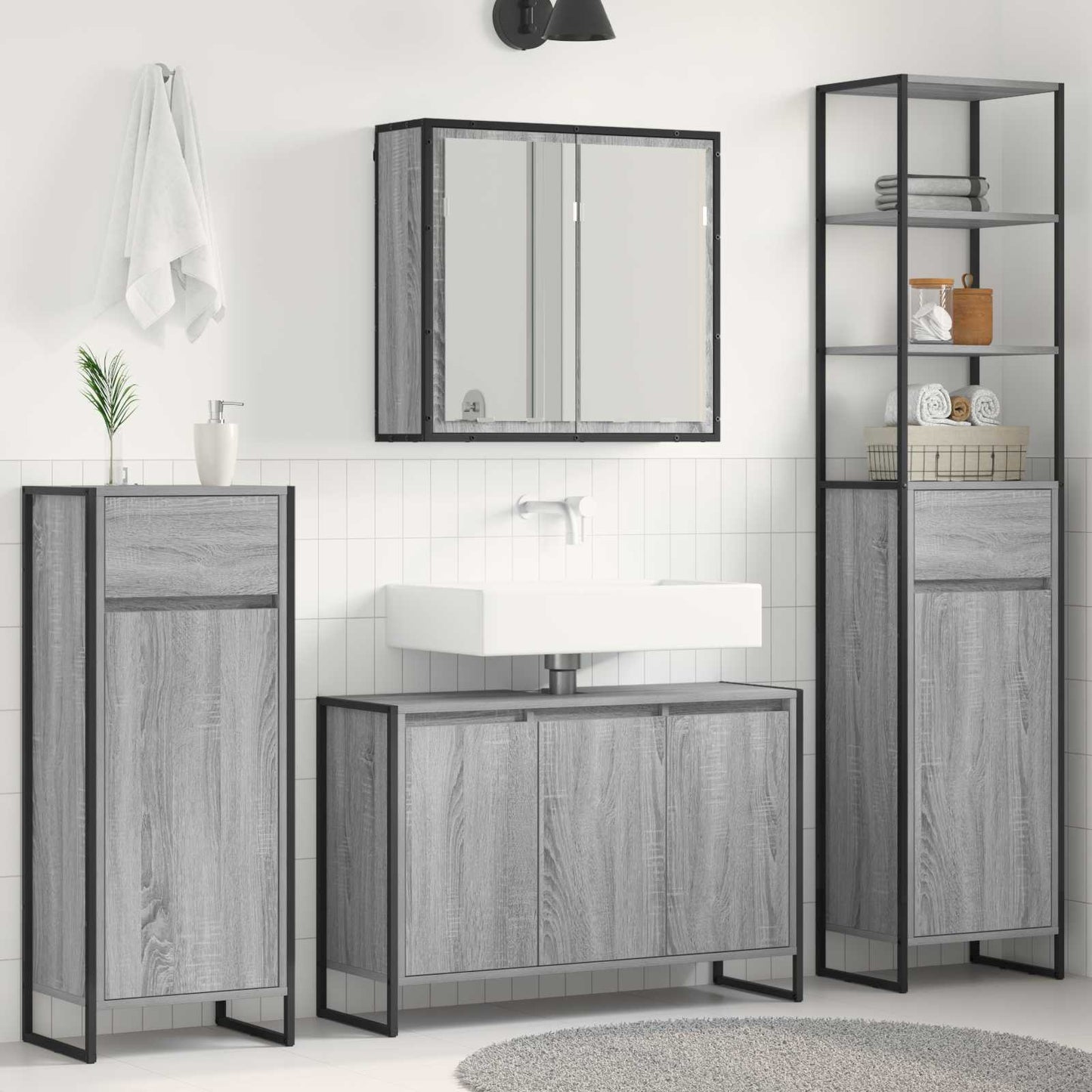 Set di mobili per il bagno Grigio Sonoma Legno multistrato | homemem39
