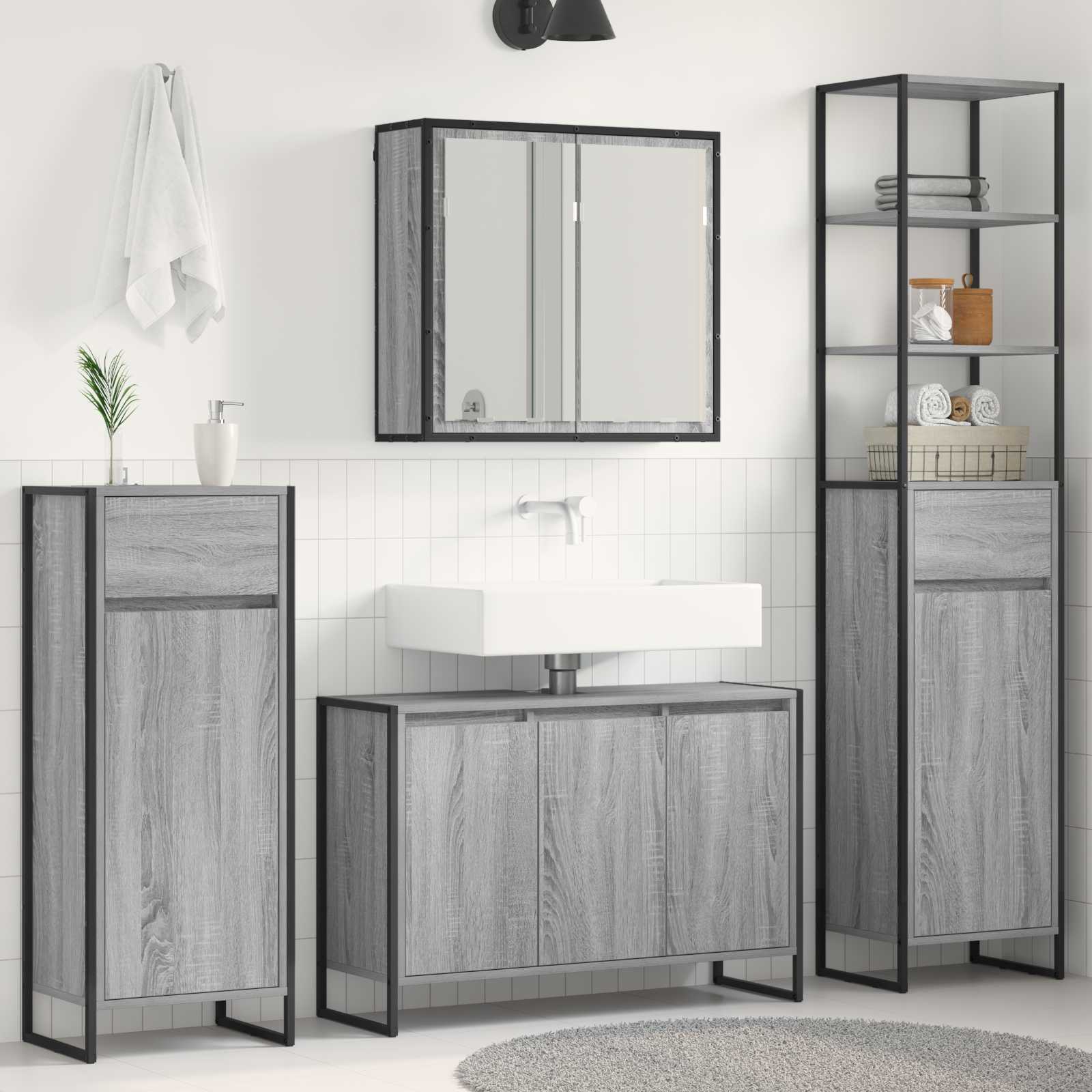 Set di mobili per il bagno Grigio Sonoma Legno multistrato | homemem39