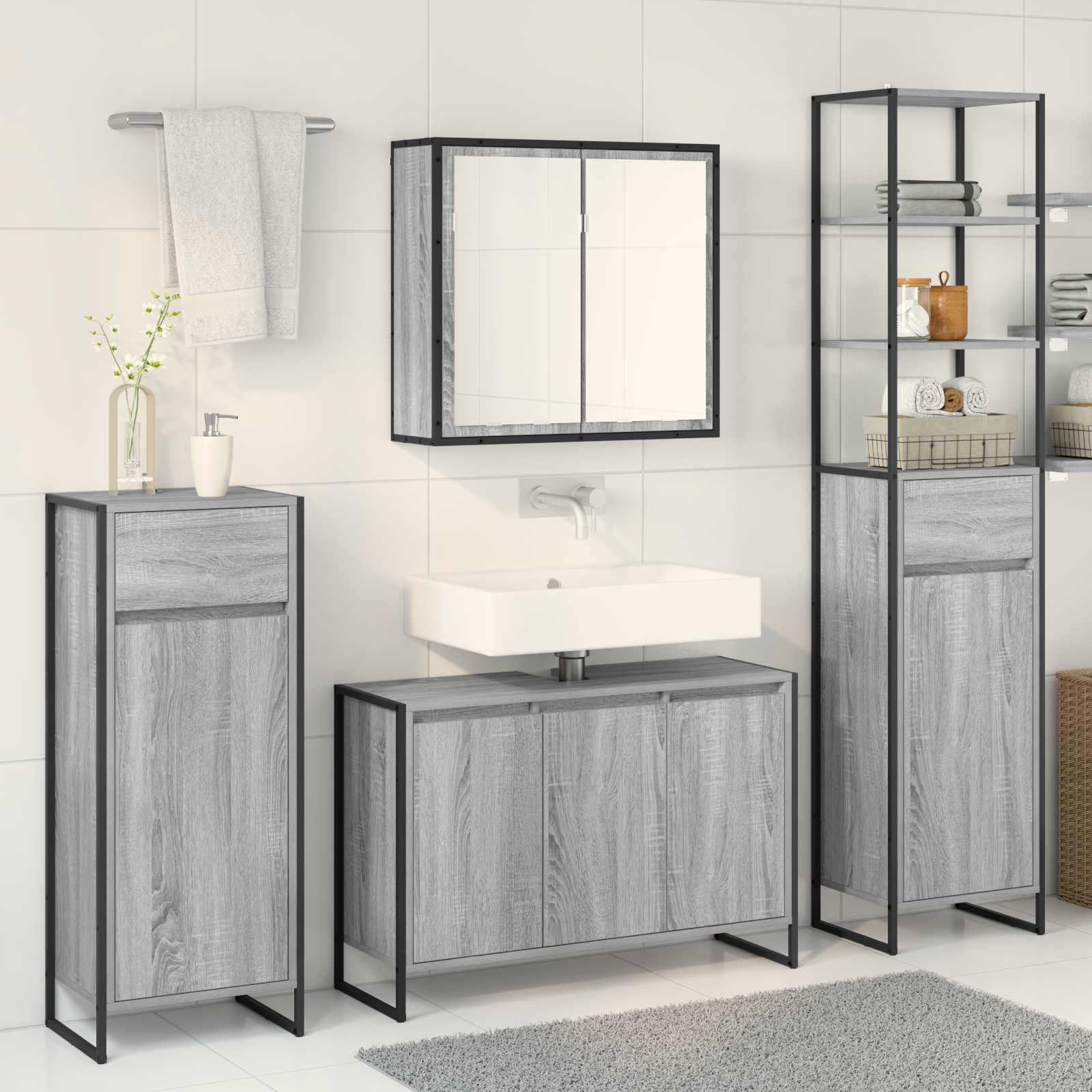 Set di mobili per il bagno Grigio Sonoma Legno multistrato | homemem39