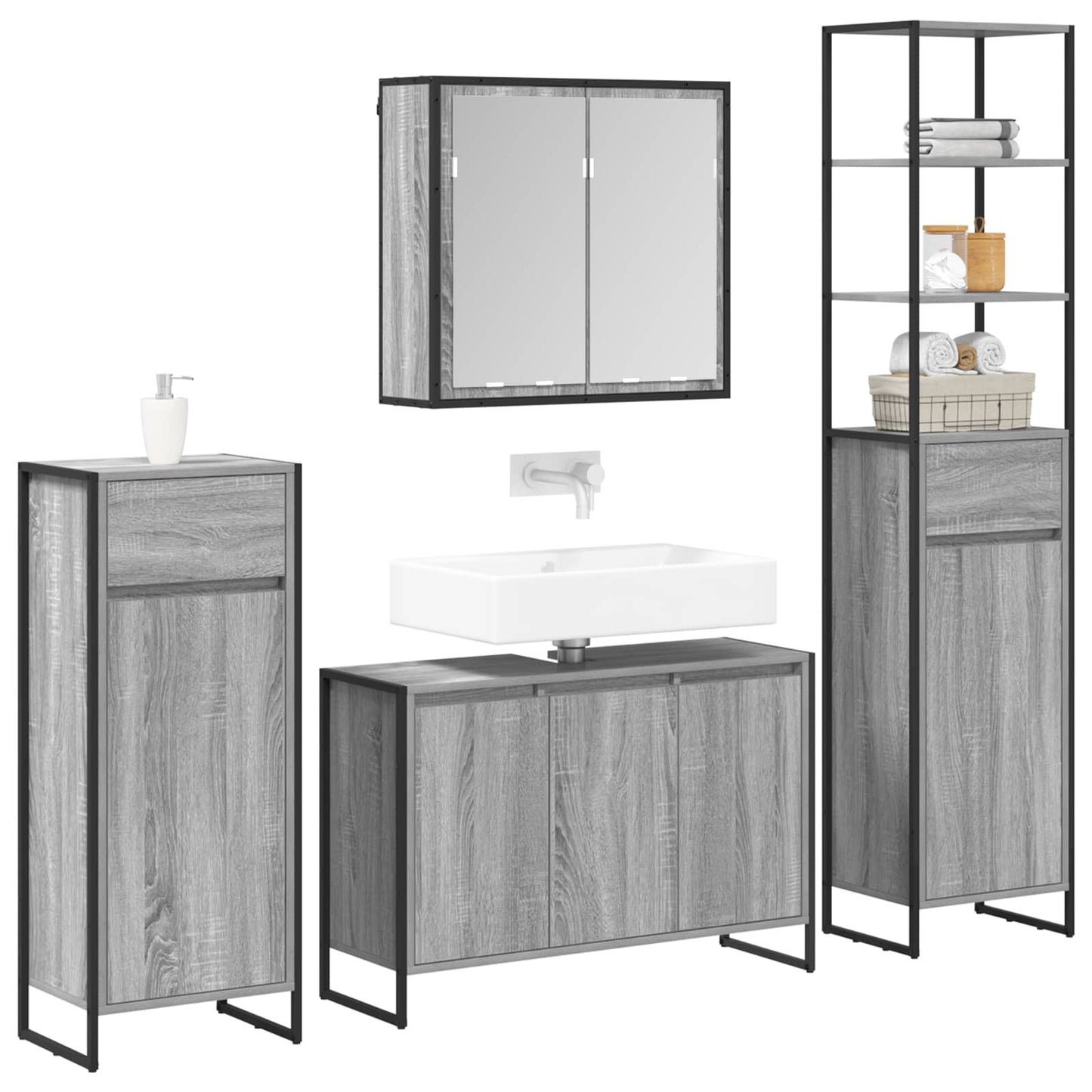 Set di mobili per il bagno Grigio Sonoma Legno multistrato
