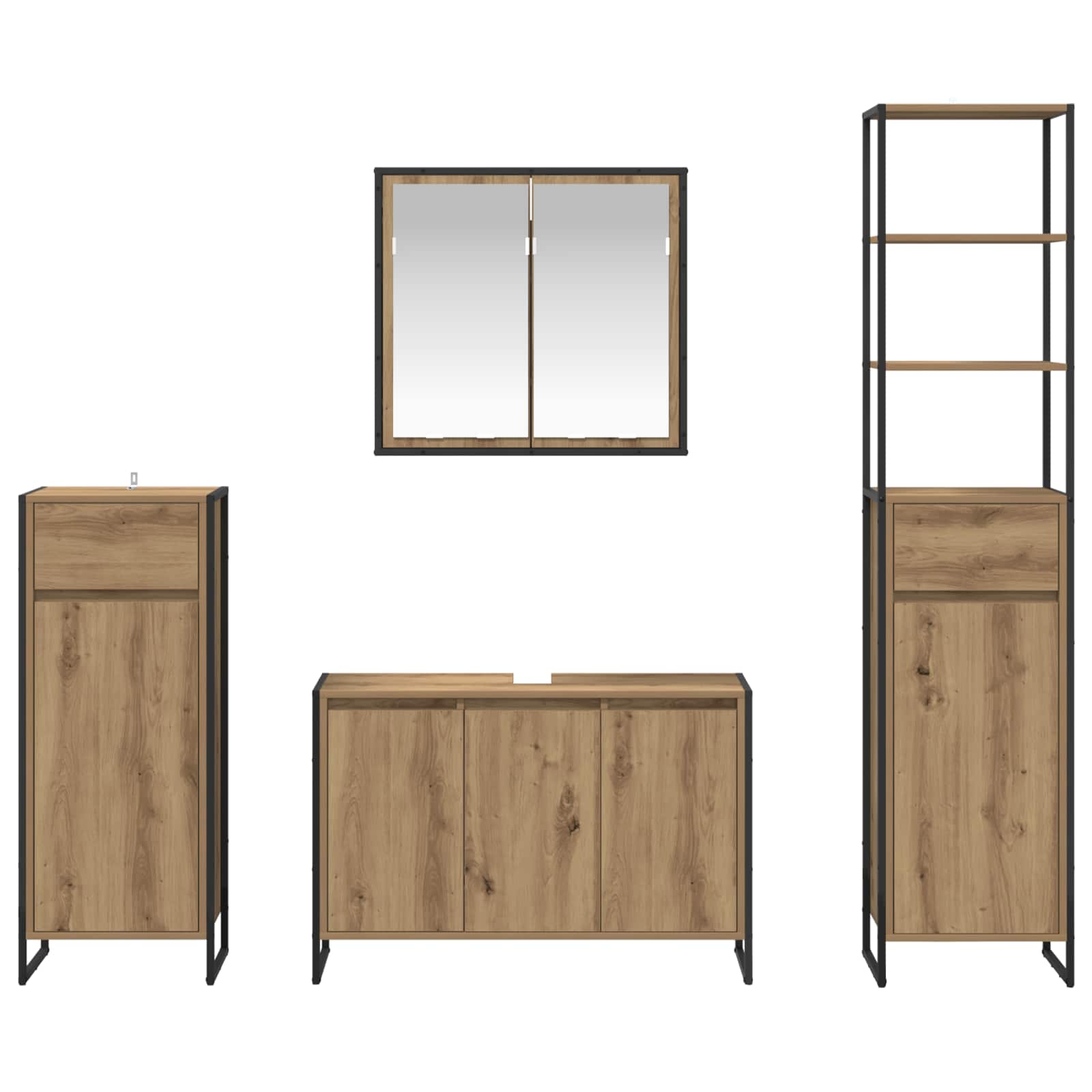 Set di mobili per il bagno Rovere artigianale Legno multistrato | homemem39
