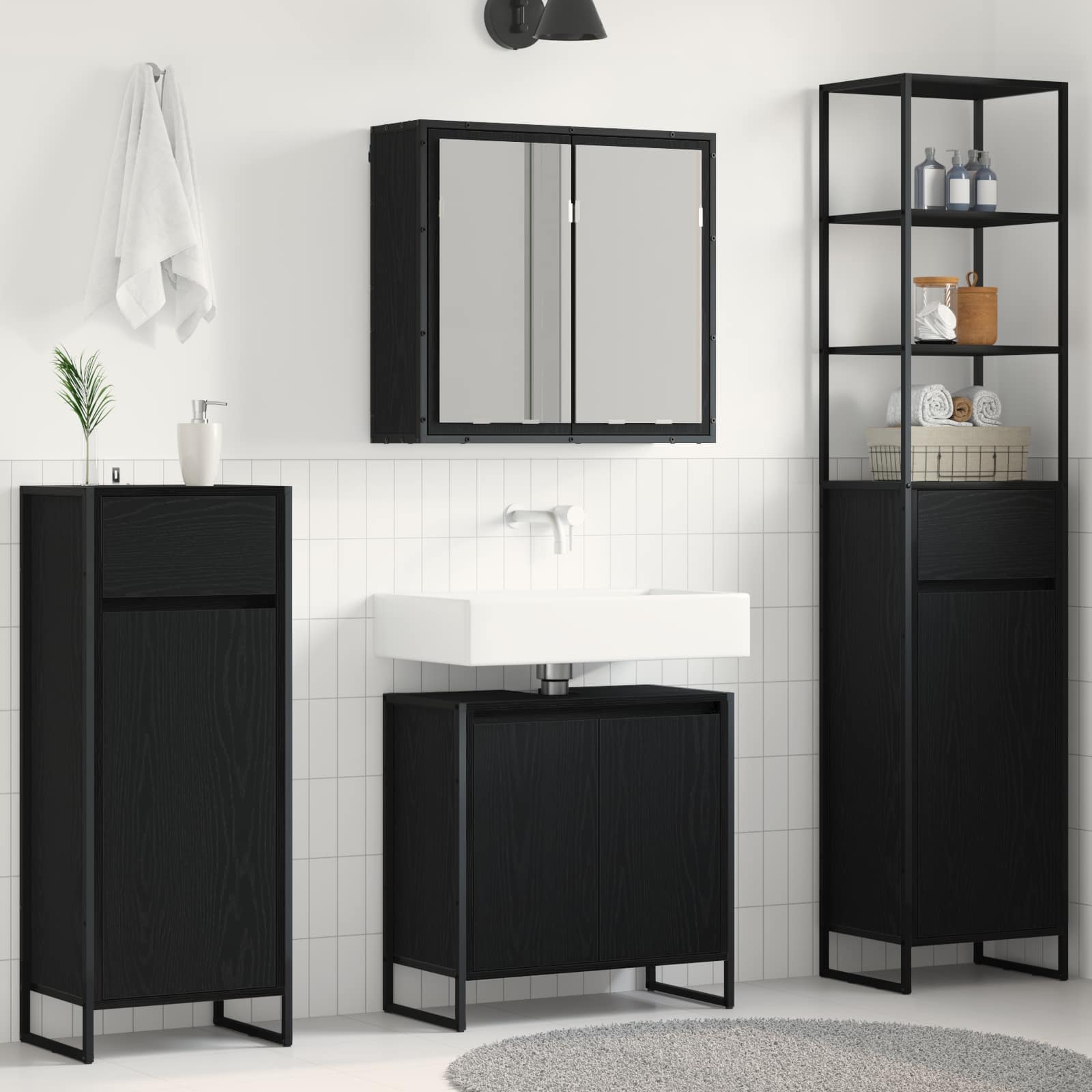 Set di mobili per il bagno Rovere Nero Legno multistrato | homemem39