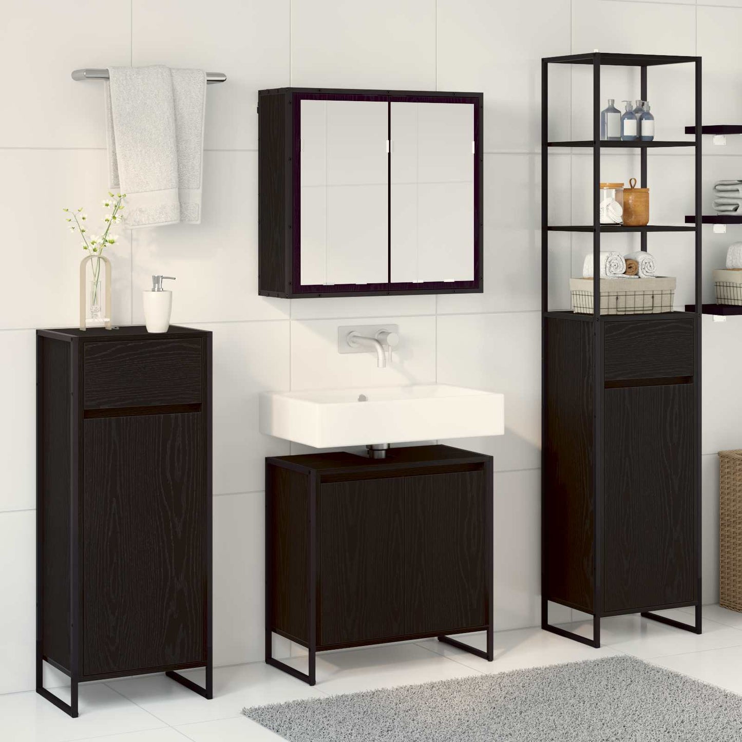 Set di mobili per il bagno Rovere Nero Legno multistrato | homemem39