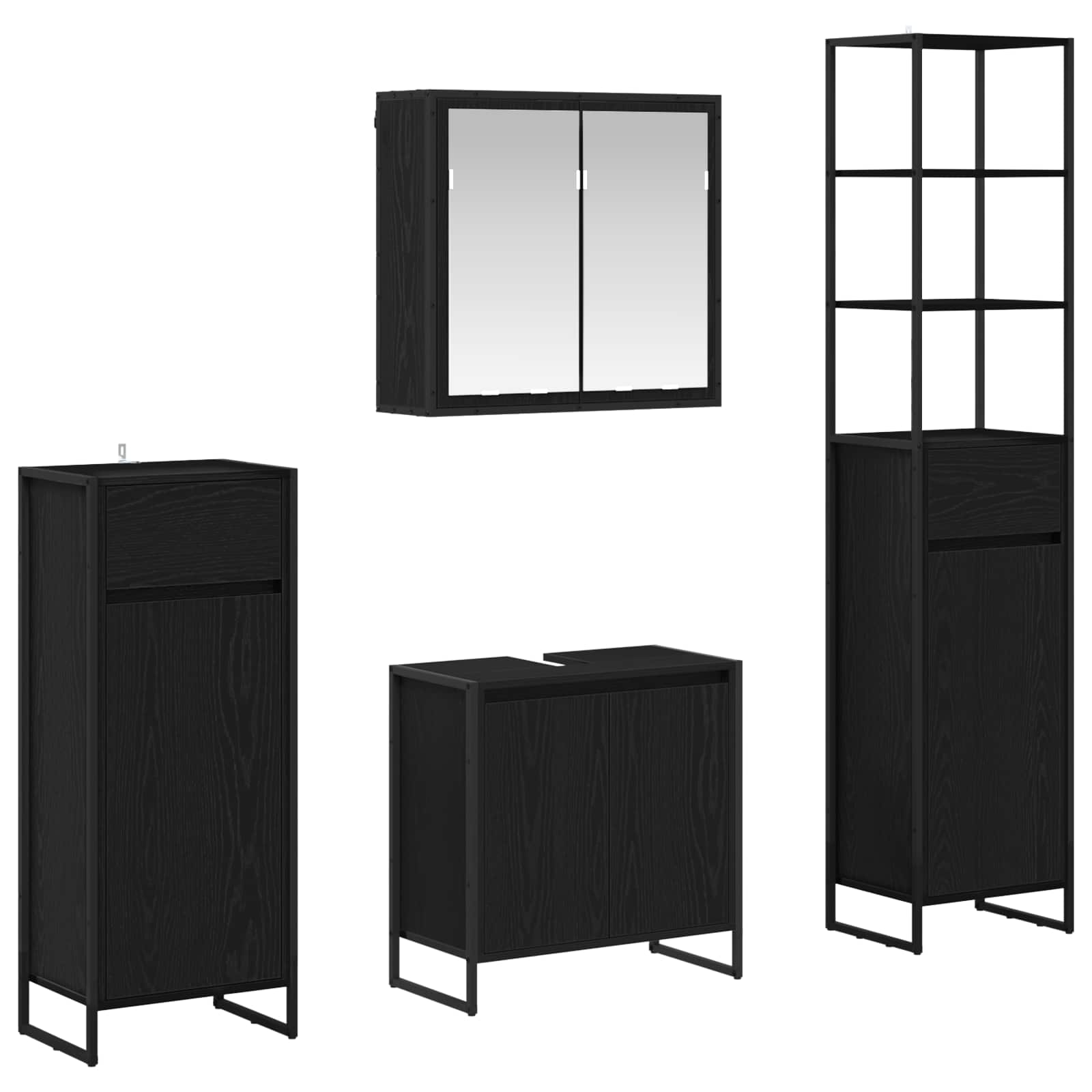 Set di mobili per il bagno Rovere Nero Legno multistrato | homemem39