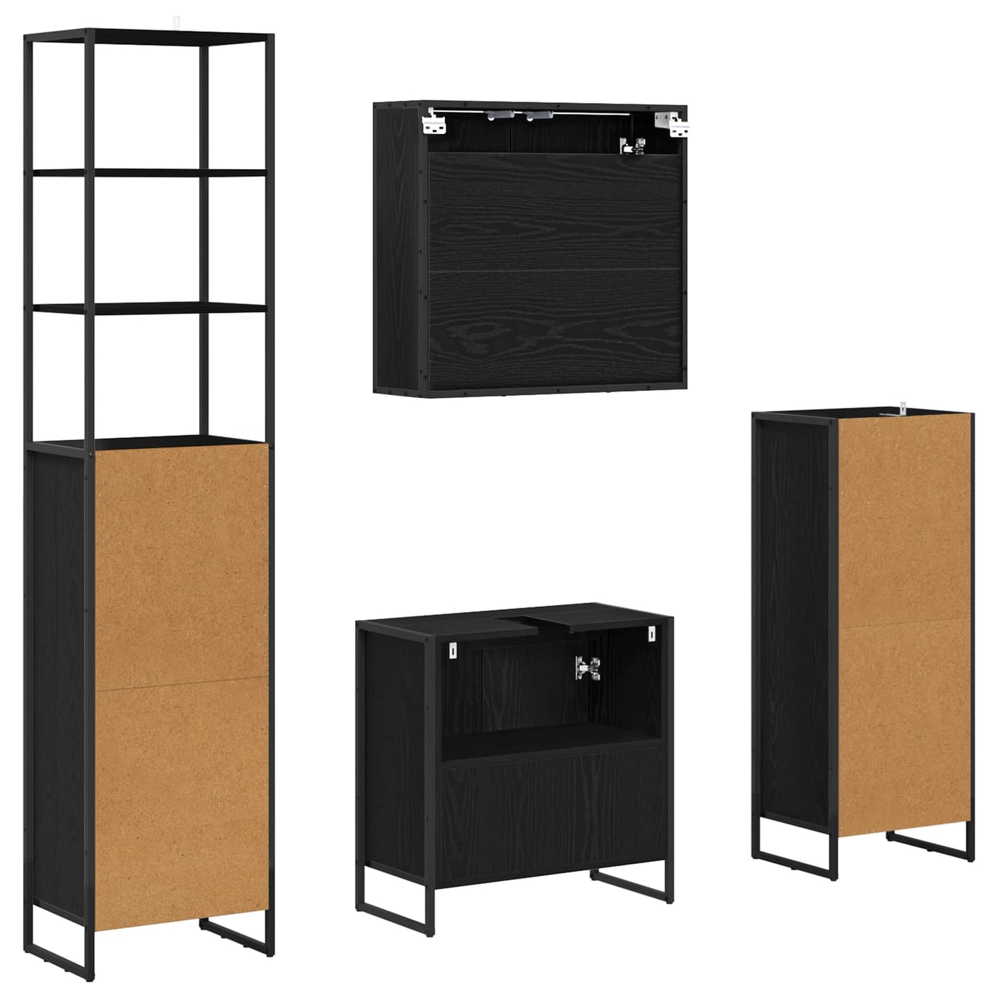 Set di mobili per il bagno Rovere Nero Legno multistrato