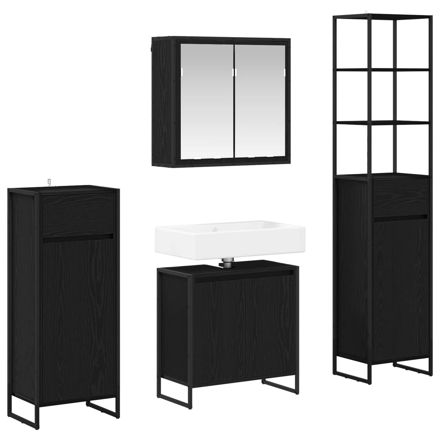 Set di mobili per il bagno Rovere Nero Legno multistrato