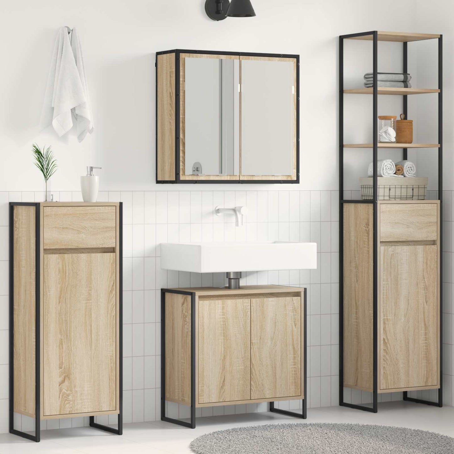 Set di mobili per il bagno Rovere Sonoma Legno multistrato | homemem39