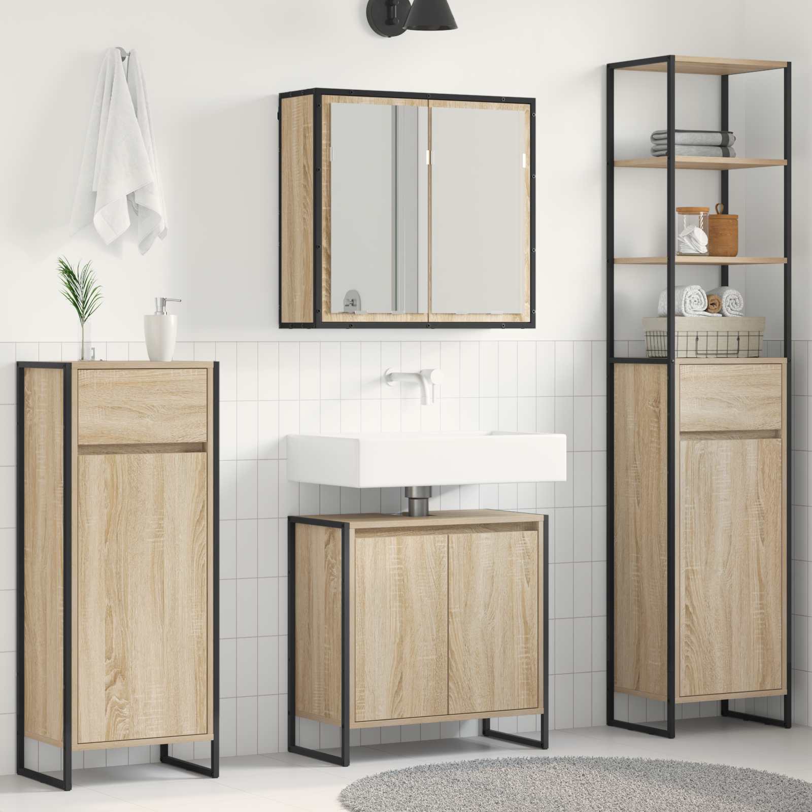 Set di mobili per il bagno Rovere Sonoma Legno multistrato | homemem39