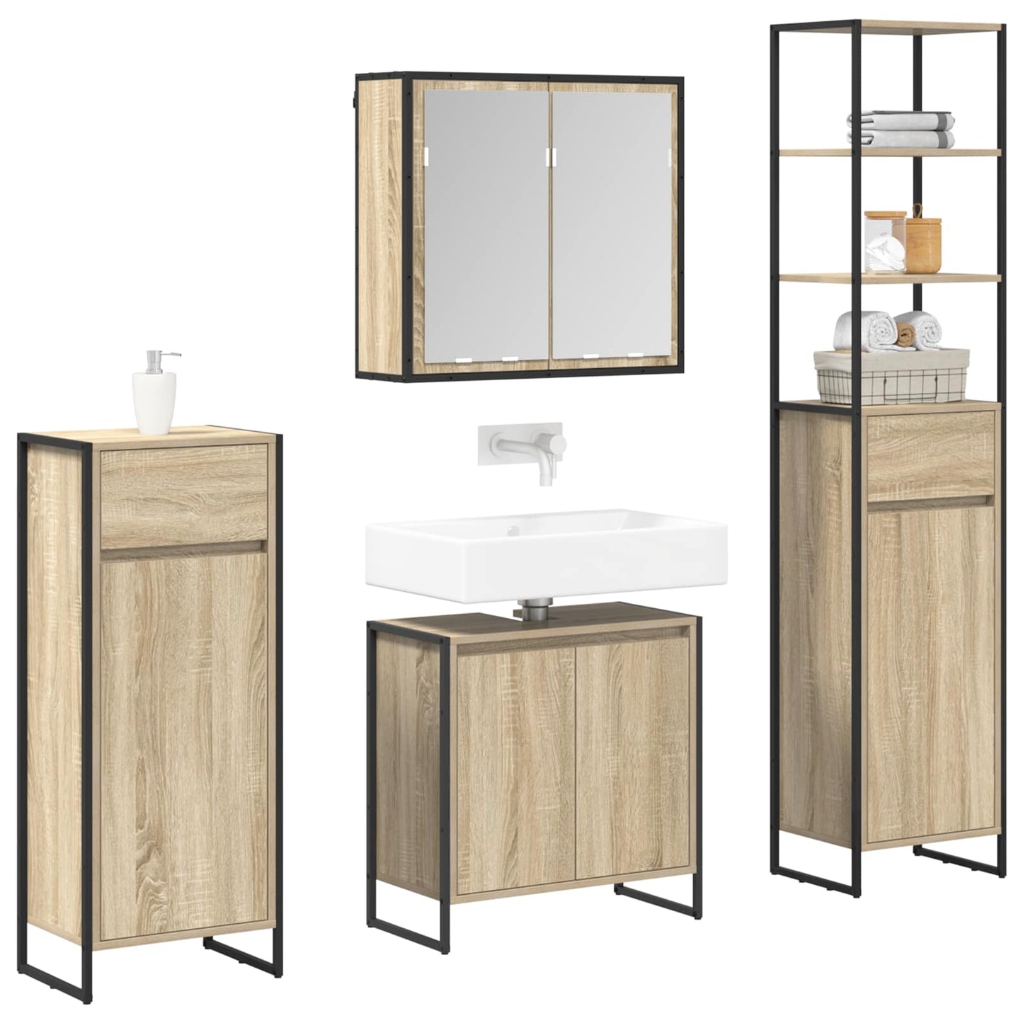 Set di mobili per il bagno Rovere Sonoma Legno multistrato