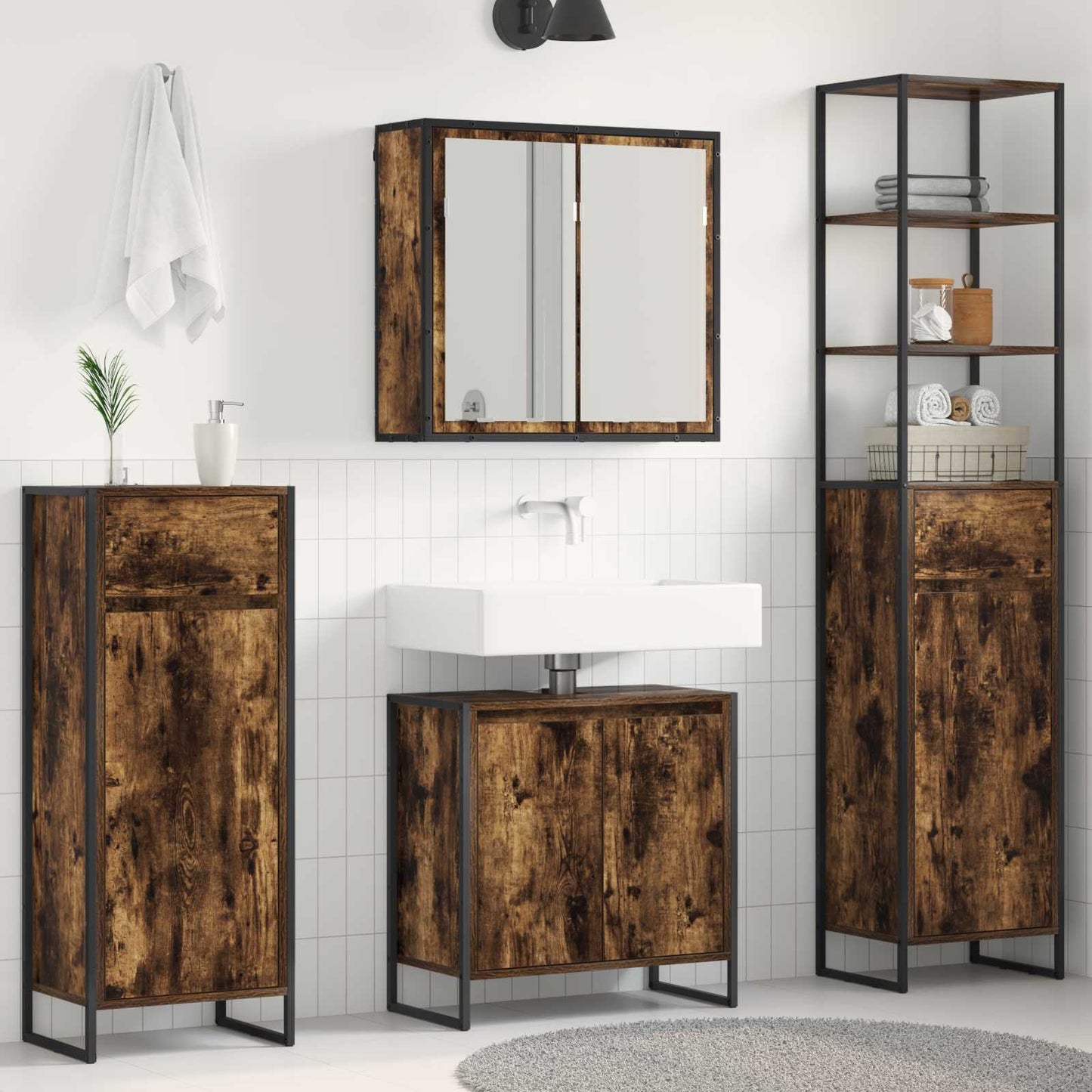 Set di mobili per il bagno Rovere fumé Legno multistrato | homemem39