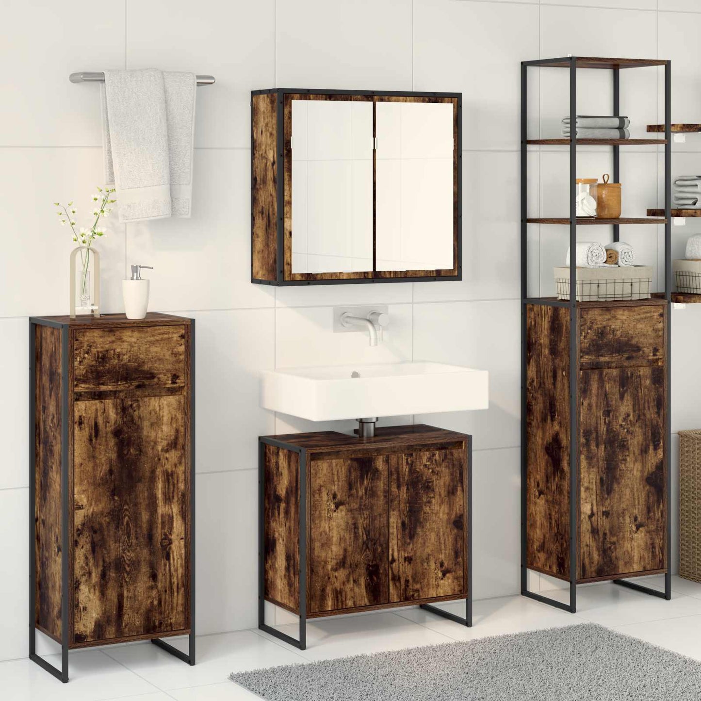 Set di mobili per il bagno Rovere fumé Legno multistrato | homemem39