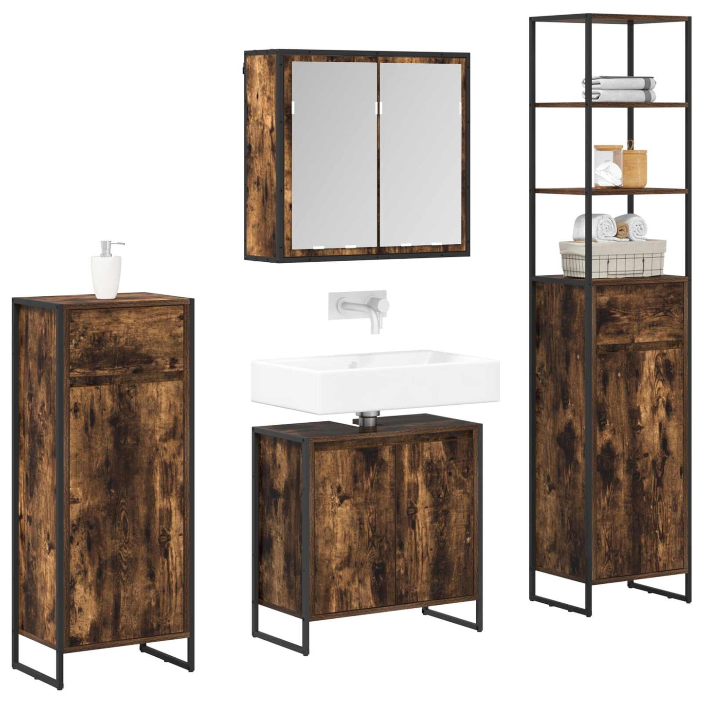 Set di mobili per il bagno Rovere fumé Legno multistrato