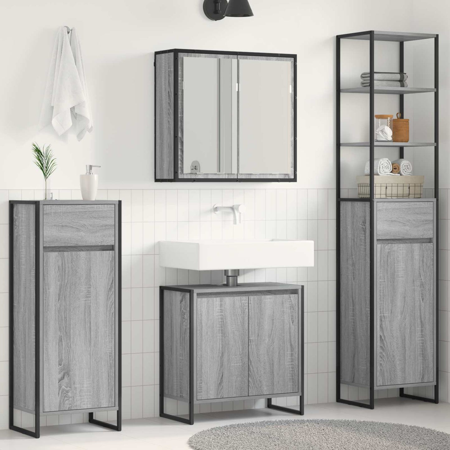 Set di mobili per il bagno Grigio Sonoma Legno multistrato
