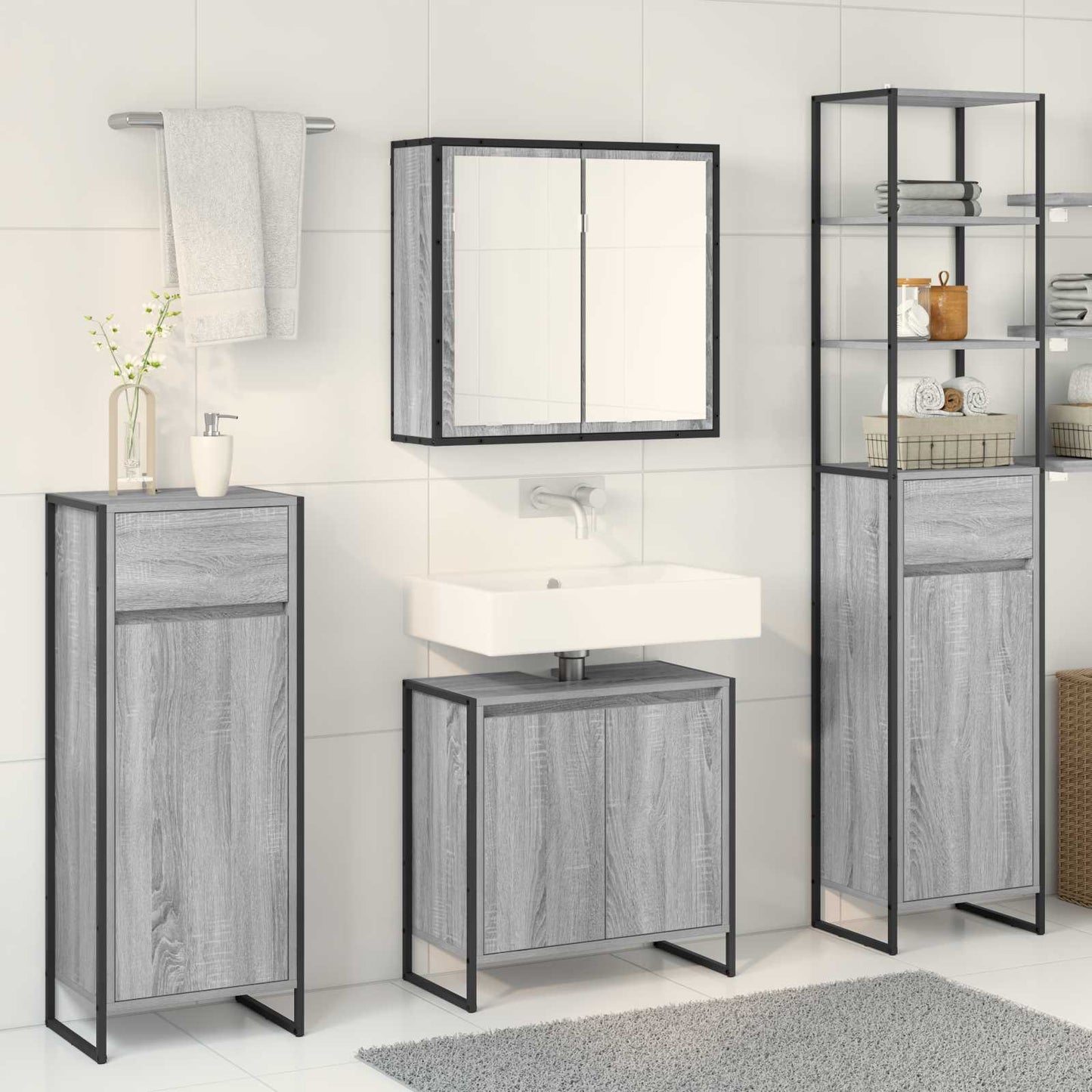 Set di mobili per il bagno Grigio Sonoma Legno multistrato | homemem39