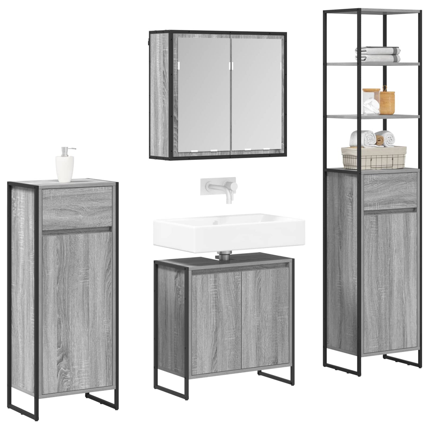 Set di mobili per il bagno Grigio Sonoma Legno multistrato
