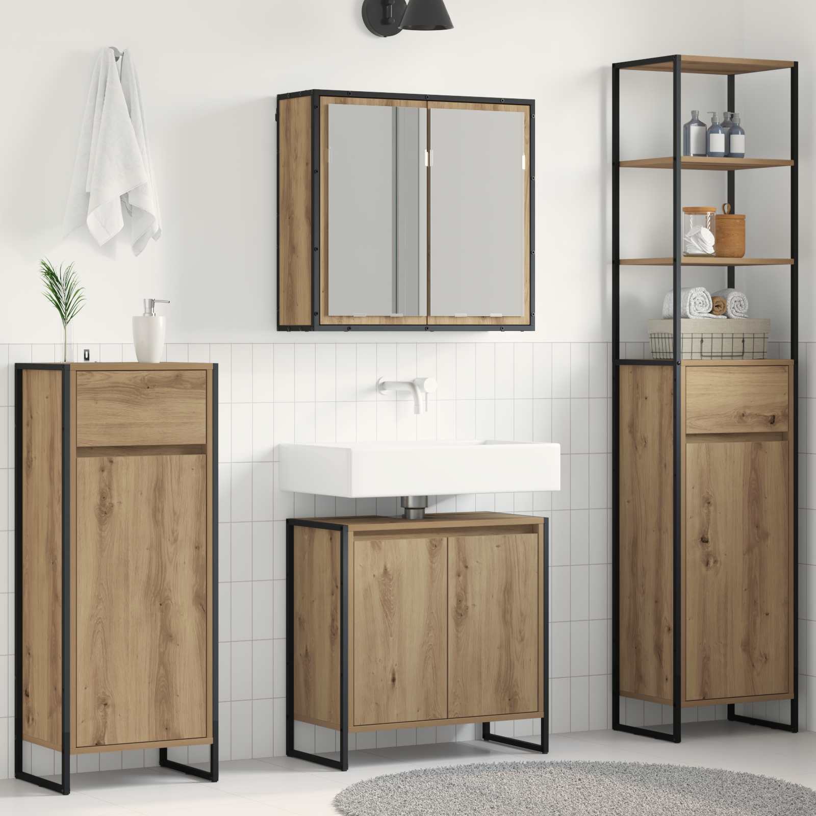 Set di mobili per il bagno Rovere artigianale Legno multistrato | homemem39