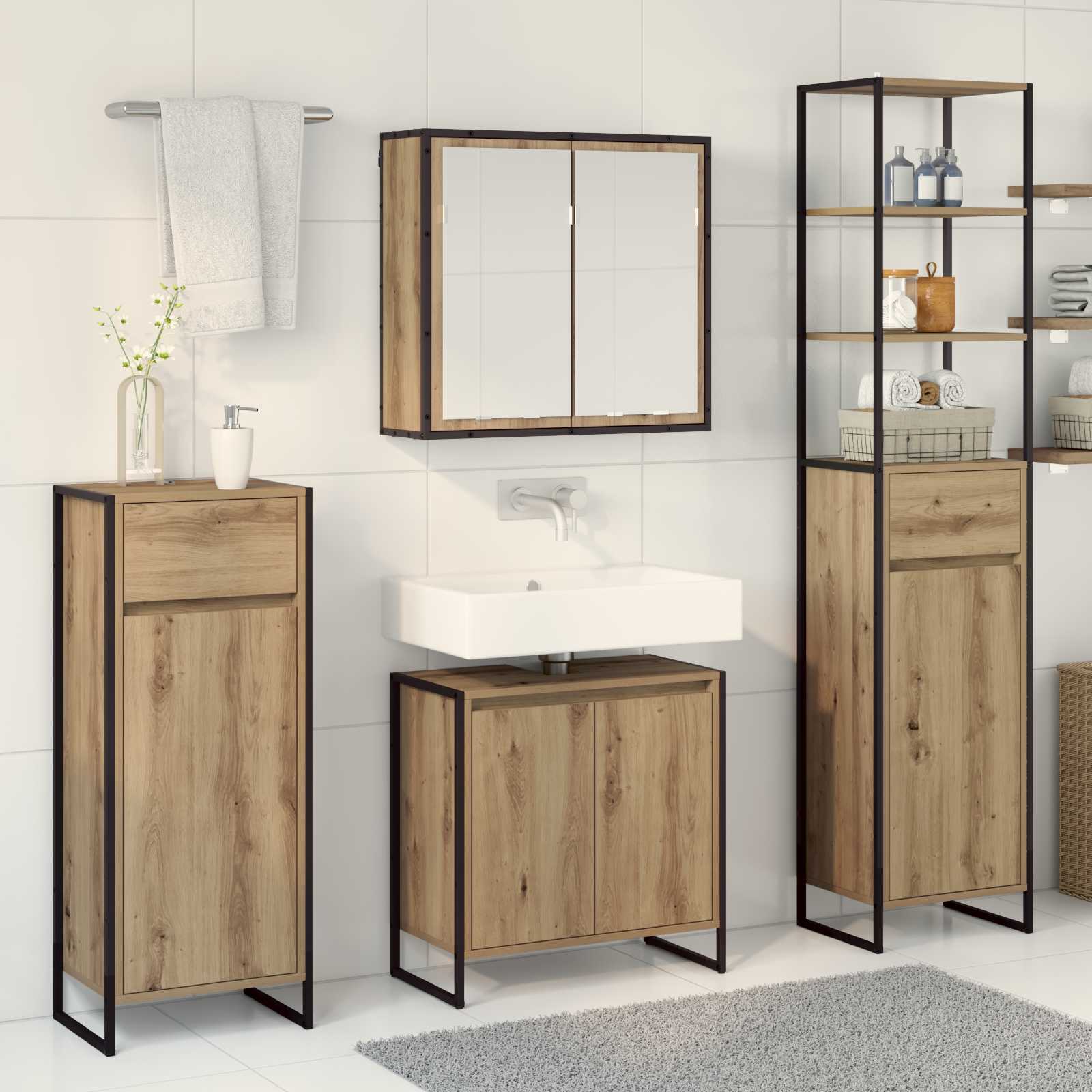 Set di mobili per il bagno Rovere artigianale Legno multistrato | homemem39