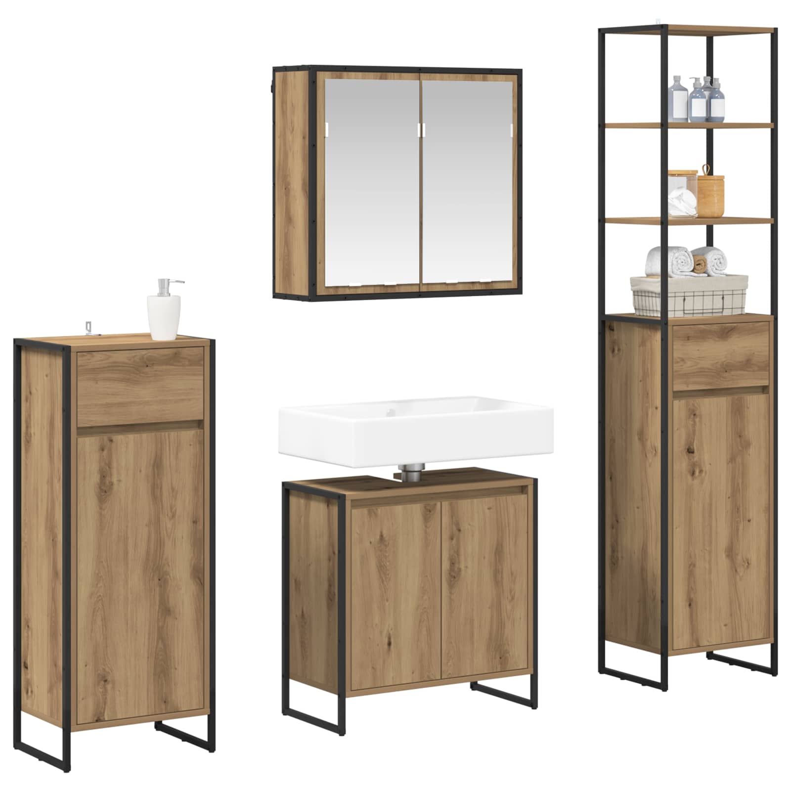 Set di mobili per il bagno Rovere artigianale Legno multistrato | homemem39