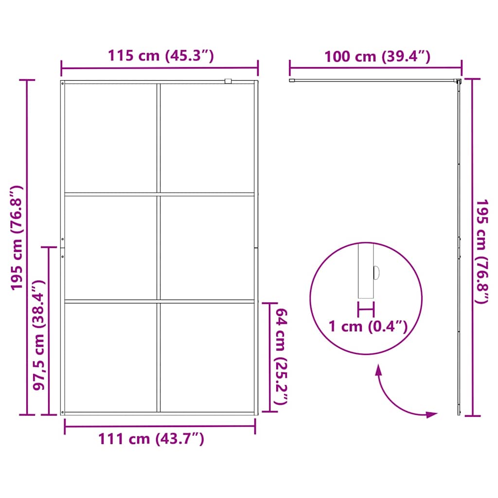 Parete Doccia Walk-in Nero 115 x 195 cm vetro temperato | homemem39