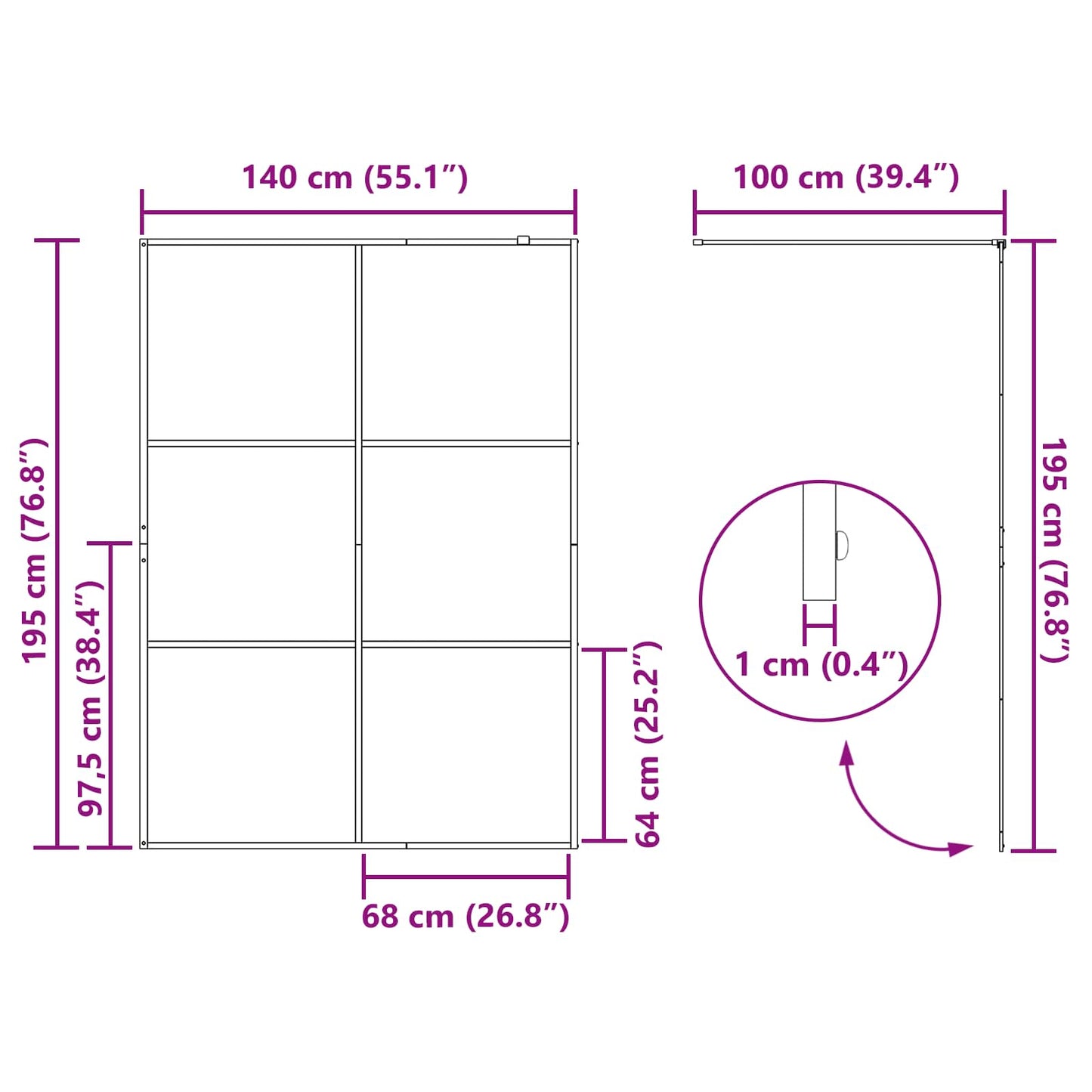 Parete Doccia Walk-in Nero 140 x 195 cm vetro temperato | homemem39