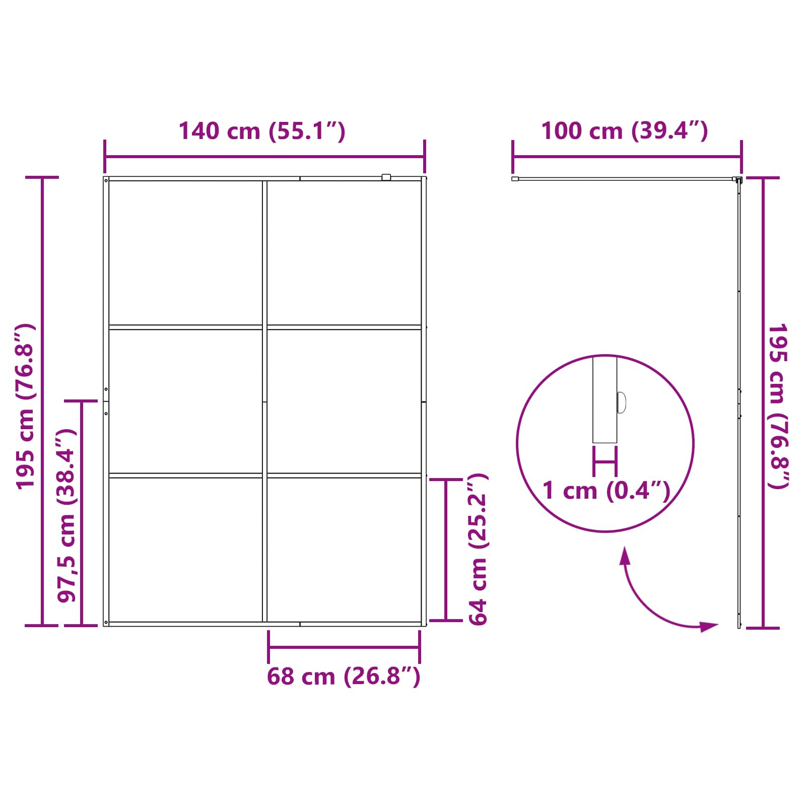 Parete Doccia Walk-in Nero 140 x 195 cm vetro temperato | homemem39