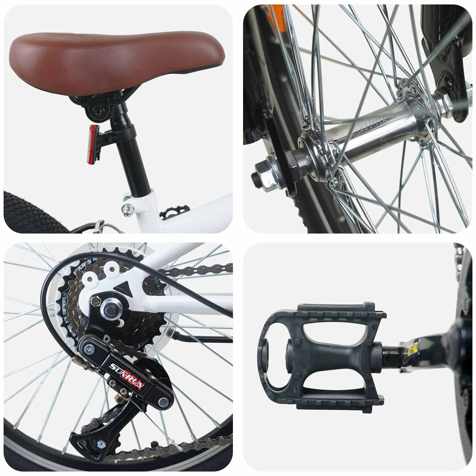 Mountain Bike 24 Pollici 6-Velocità per 8-12 anni Bianco | homemem39