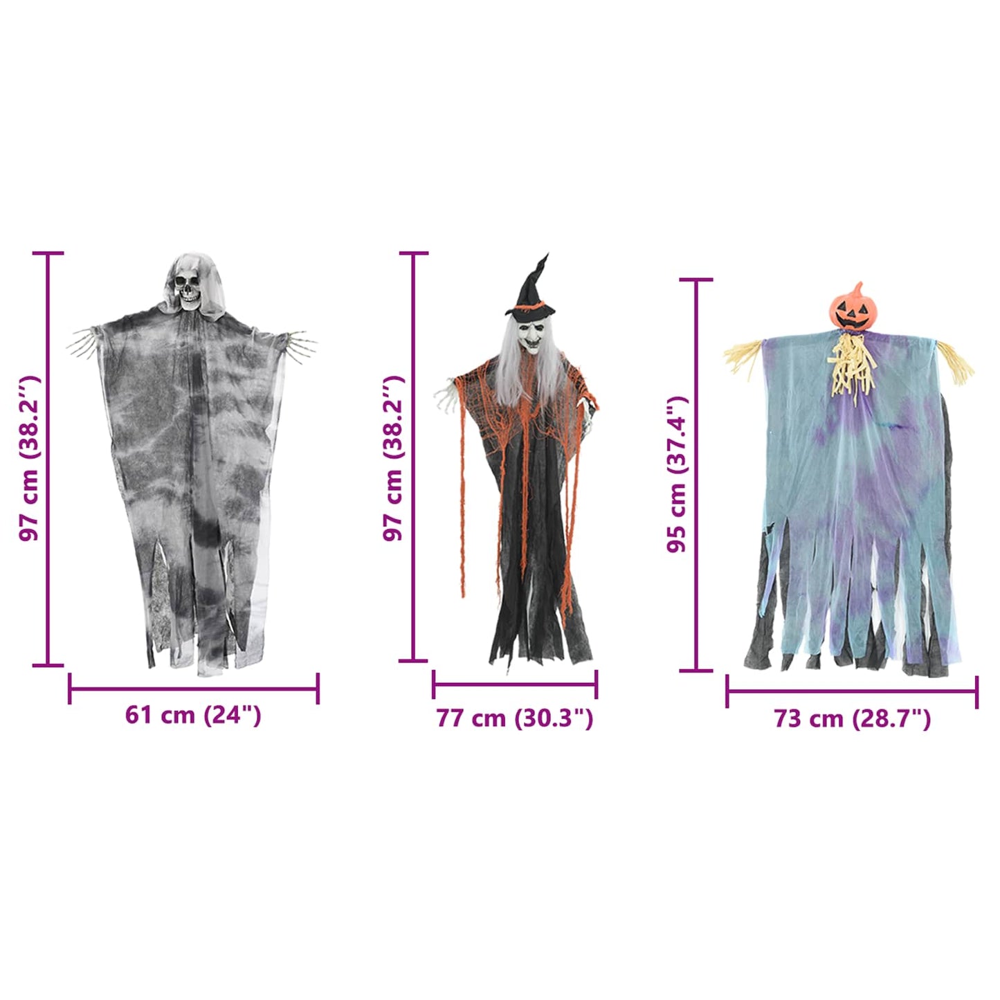 Fantasma appeso di Halloween 3 pcs Multicolore 61 x 97 cm | homemem39