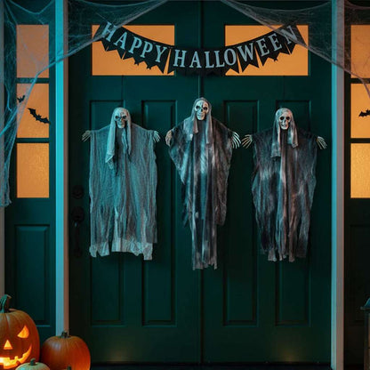 Fantasma appeso di Halloween 3 pz Nero 66 x 110 cm Poliestere