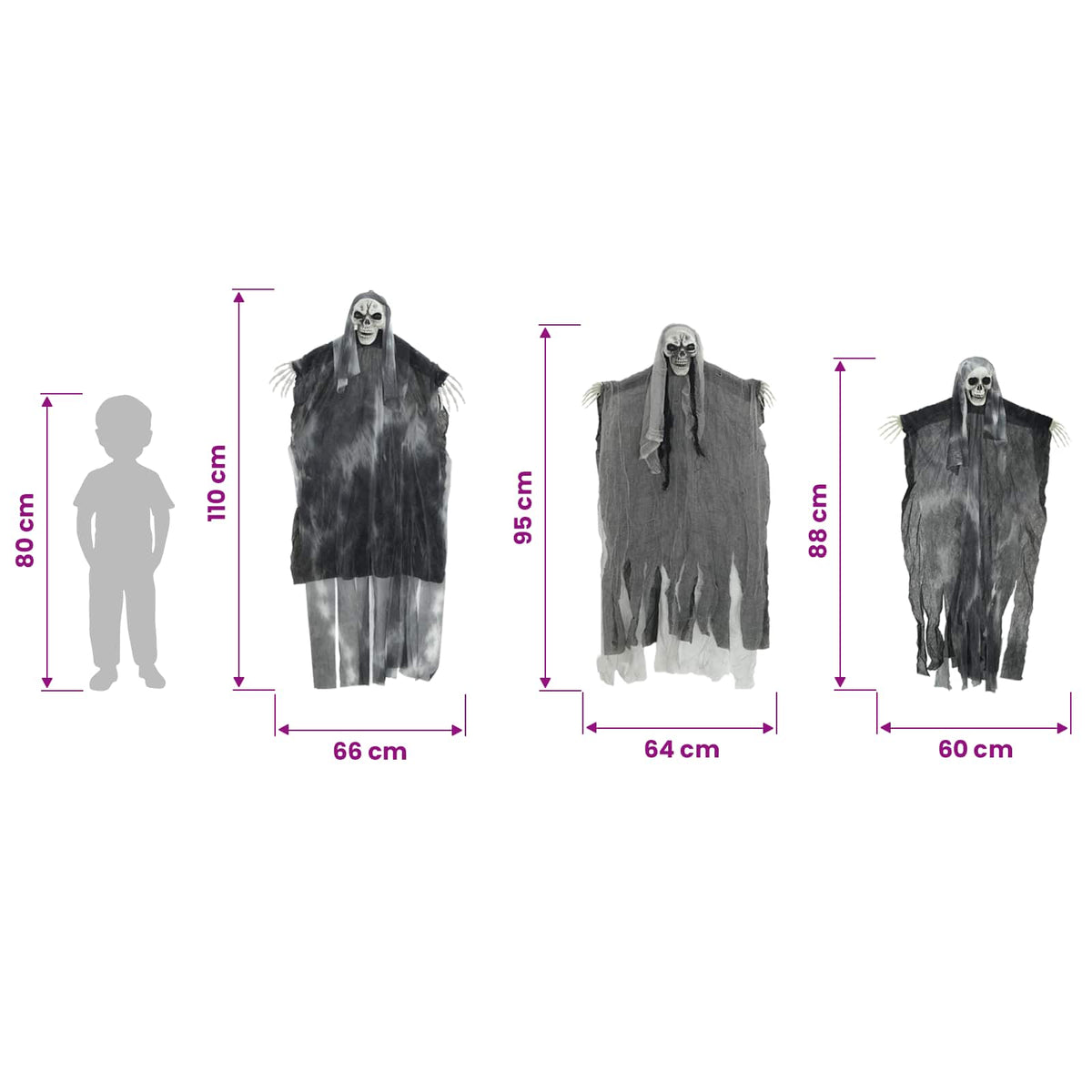 Fantasma appeso di Halloween 3 pz Nero 66 x 110 cm Poliestere