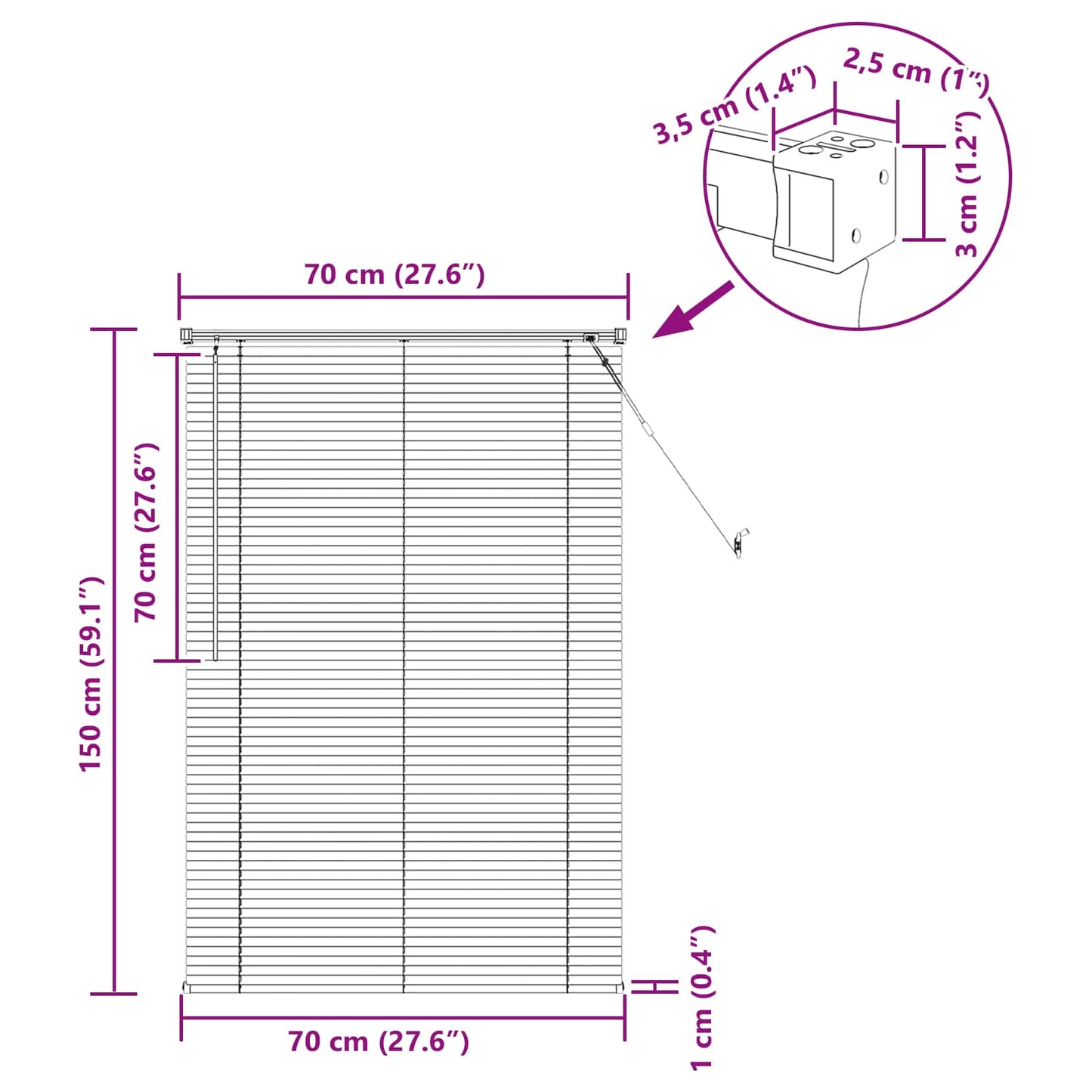 Tenda Veneziana Grigio Argento 150 x 70 cm 25 mm PVC | homemem39