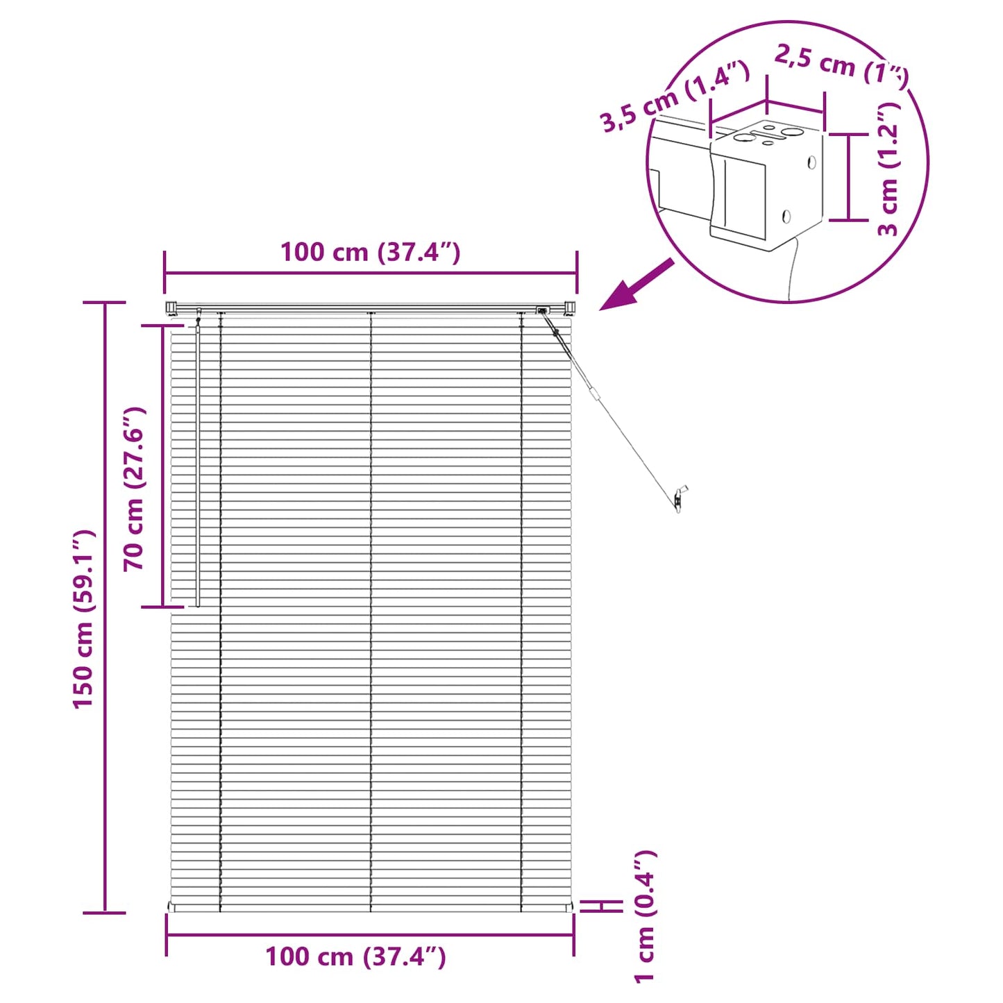 Tenda Veneziana Bianco 150 x 100 cm PVC | homemem39