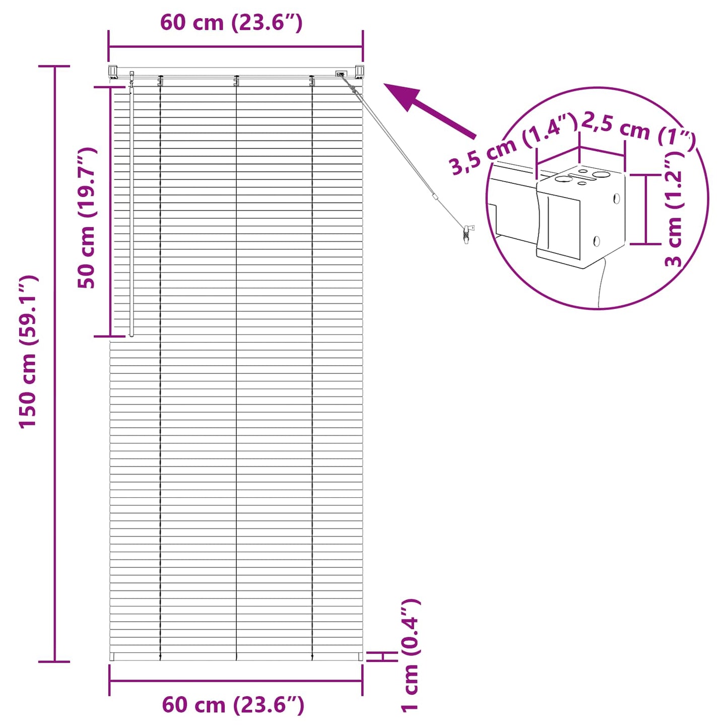 Tenda Veneziana Nero 150 x 60 cm PVC | homemem39