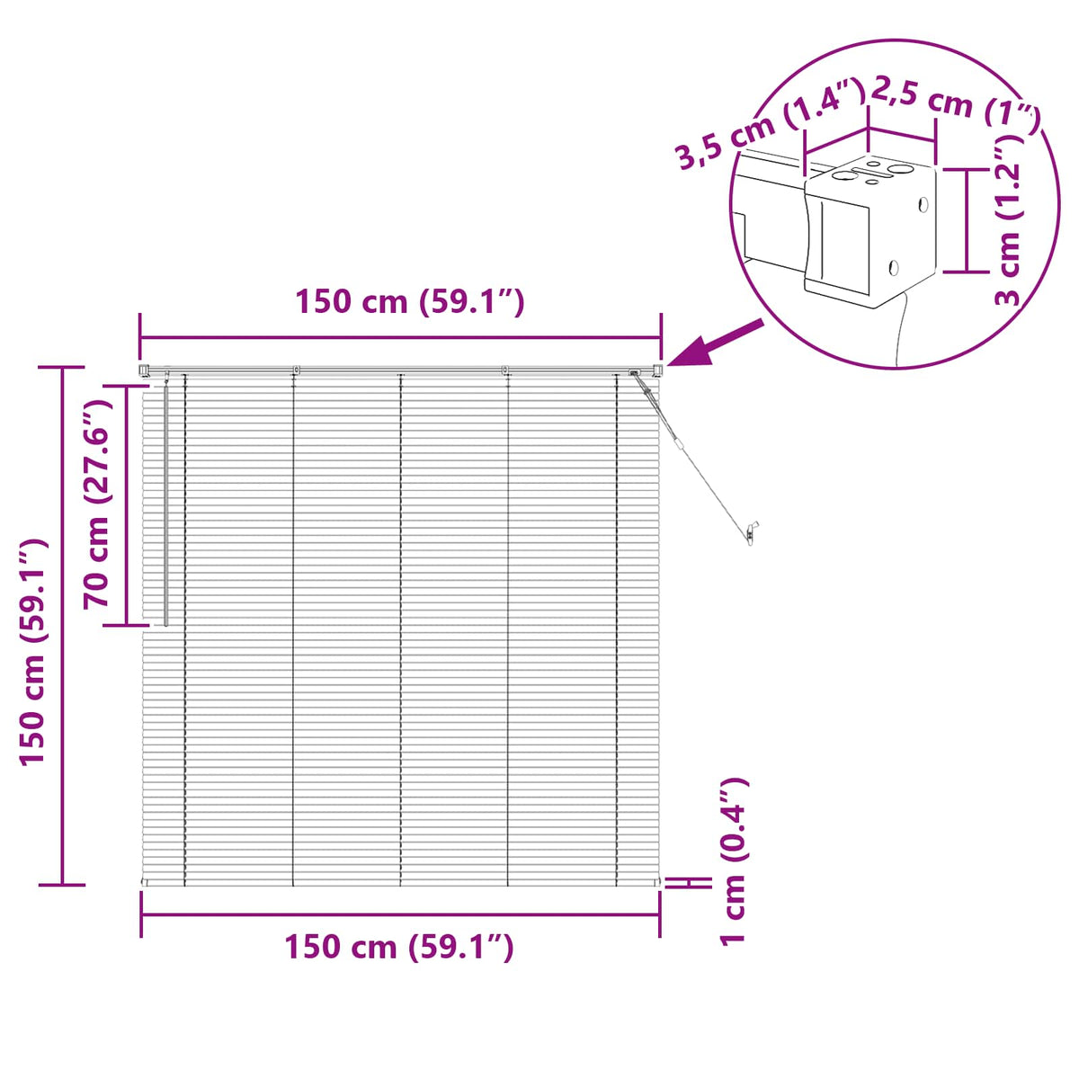 Tenda Veneziana Marrone Scuro con Motivo 150 x 150 cm 25 mm PVC | homemem39