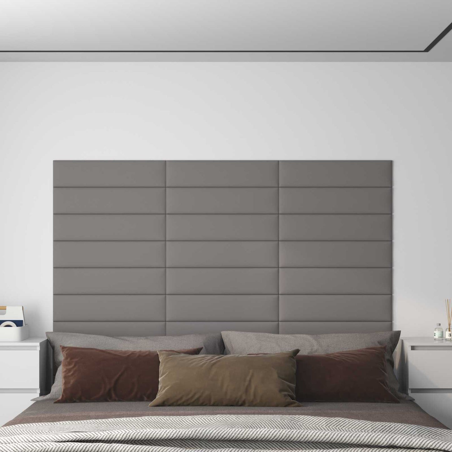 Testiera da Parete 12 pcs Grigio chiaro 60 x 15 cm Tessuto