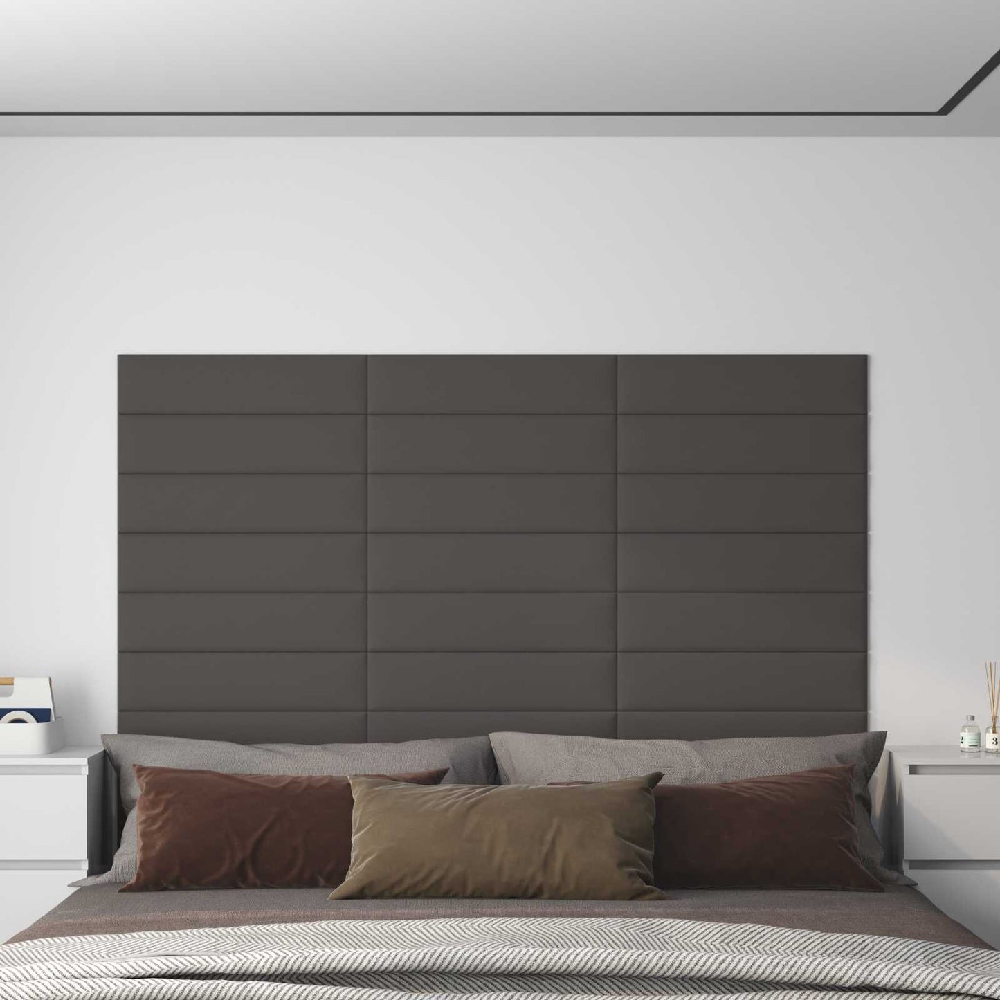 Testiera da Parete 12 pcs Grigio scuro 60 x 15 cm Tessuto | homemem39