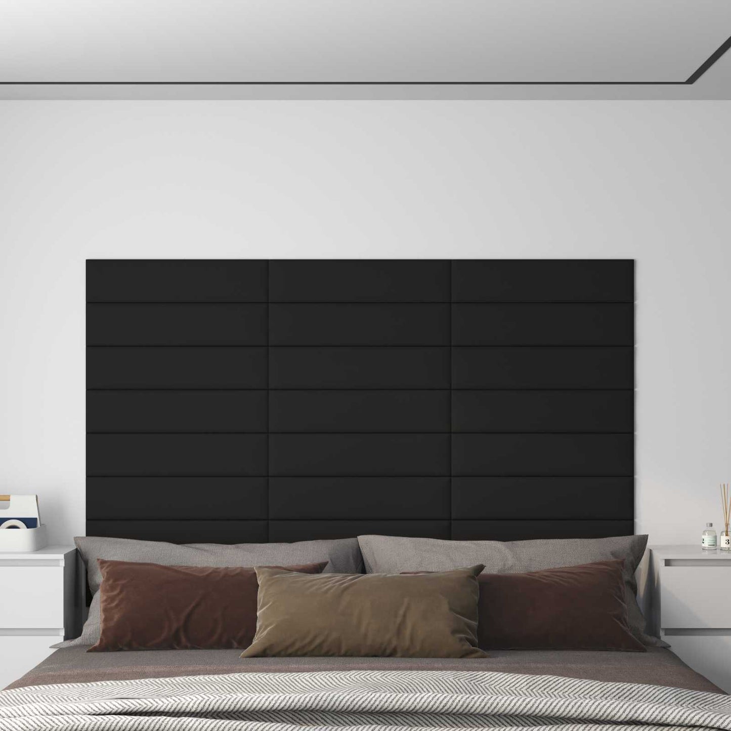Testiera da Parete 12 pcs Nero 60 x 15 cm Tessuto | homemem39