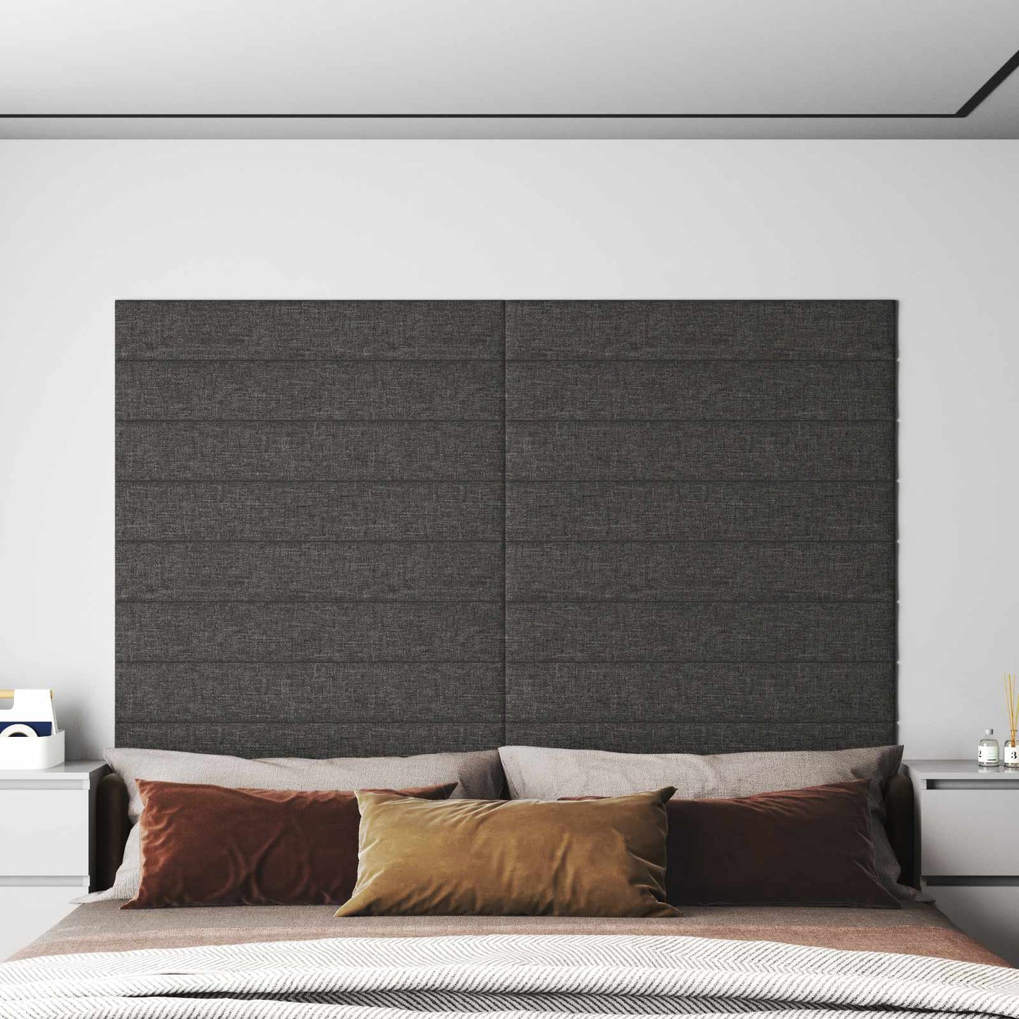 Testiera da Parete 12 pcs Grigio scuro 90 x 15 cm Tessuto