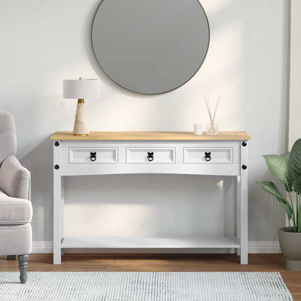 Tavolino con cassetto Bianco 114 x 34,5 x 73 cm Pino massello