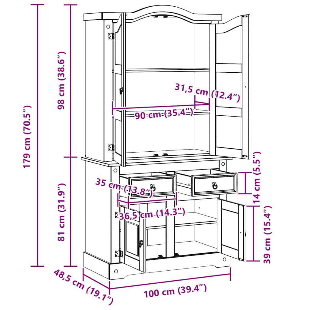 Credenza con cassetto Bianco 100 x 48,5 x 179 cm Pino massello