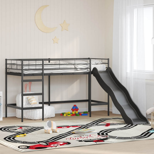 Letto loft per bambini con scivolo Nero e antracite 90 x 190 cm | homemem39