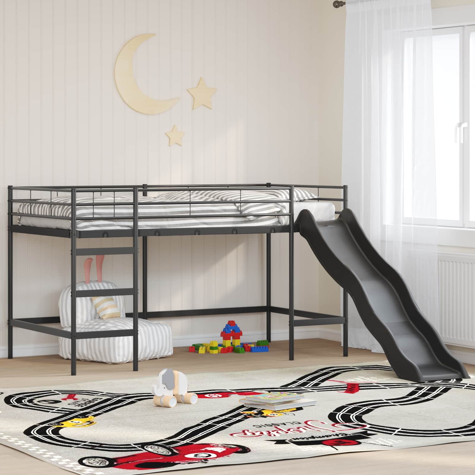 Letto loft per bambini con scivolo Nero e antracite 90 x 200 cm | homemem39