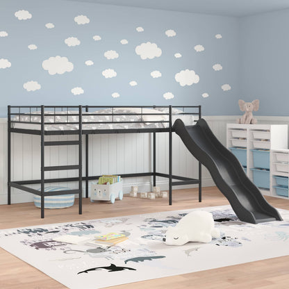 Letto loft per bambini con scivolo Tinta unita Nero e antracite | homemem39