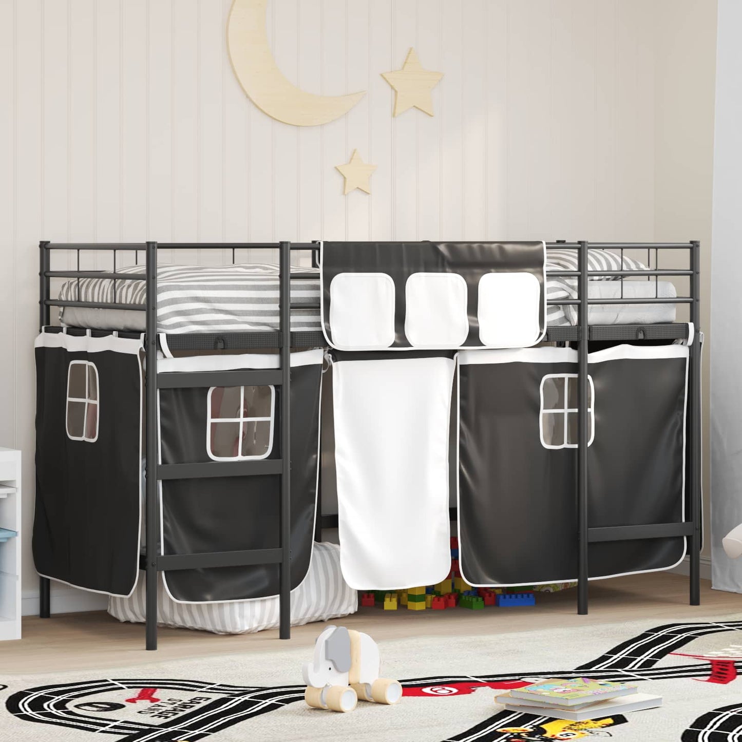 Struttura del Letto Loft per Bambini con Tendine Nero