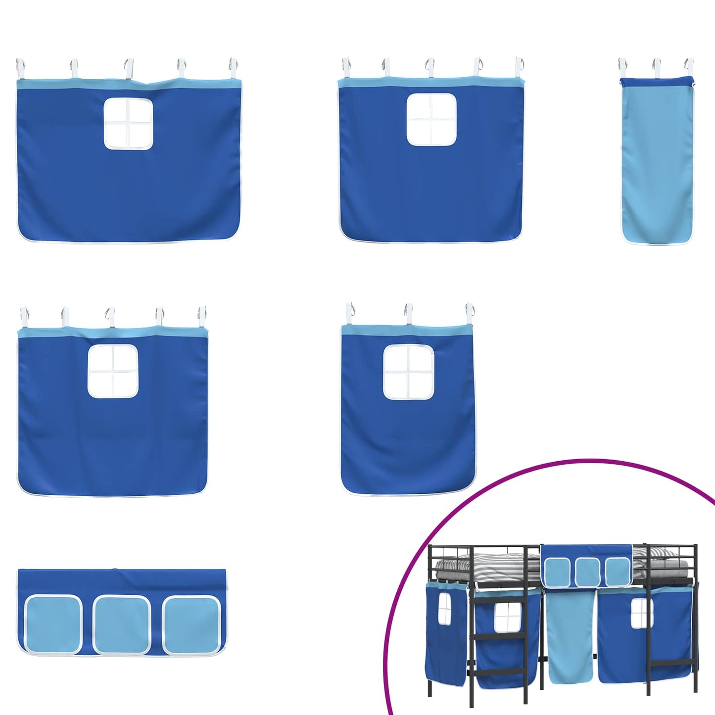 Struttura del Letto Loft per Bambini con Tendine Nero e Blu