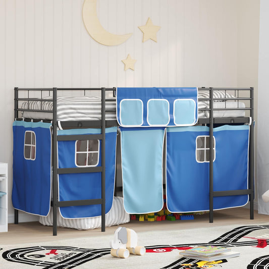 Struttura del Letto Loft per Bambini con Tendine Nero e Blu