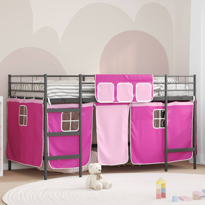 Struttura del Letto Loft per Bambini con Tendine Nero e rosa
